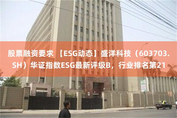 股票融资要求 【ESG动态】盛洋科技（603703.SH）华证指数ESG最新评级B，行业排名第21