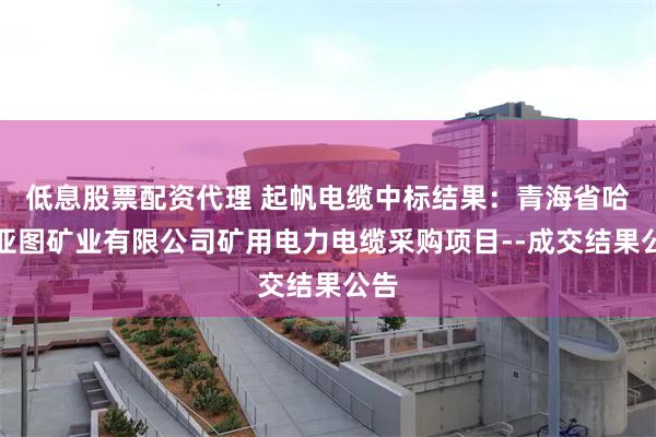 低息股票配资代理 起帆电缆中标结果：青海省哈西亚图矿业有限公司矿用电力电缆采购项目--成交结果公告